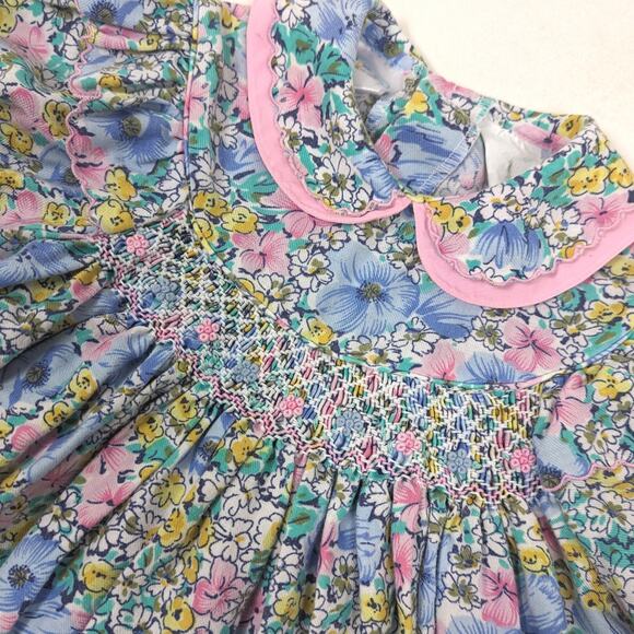 Vintage Jo Joe Dress Girls Size 3 Floral Smocked Party Peter Pan Collar - Picture 2 of 5